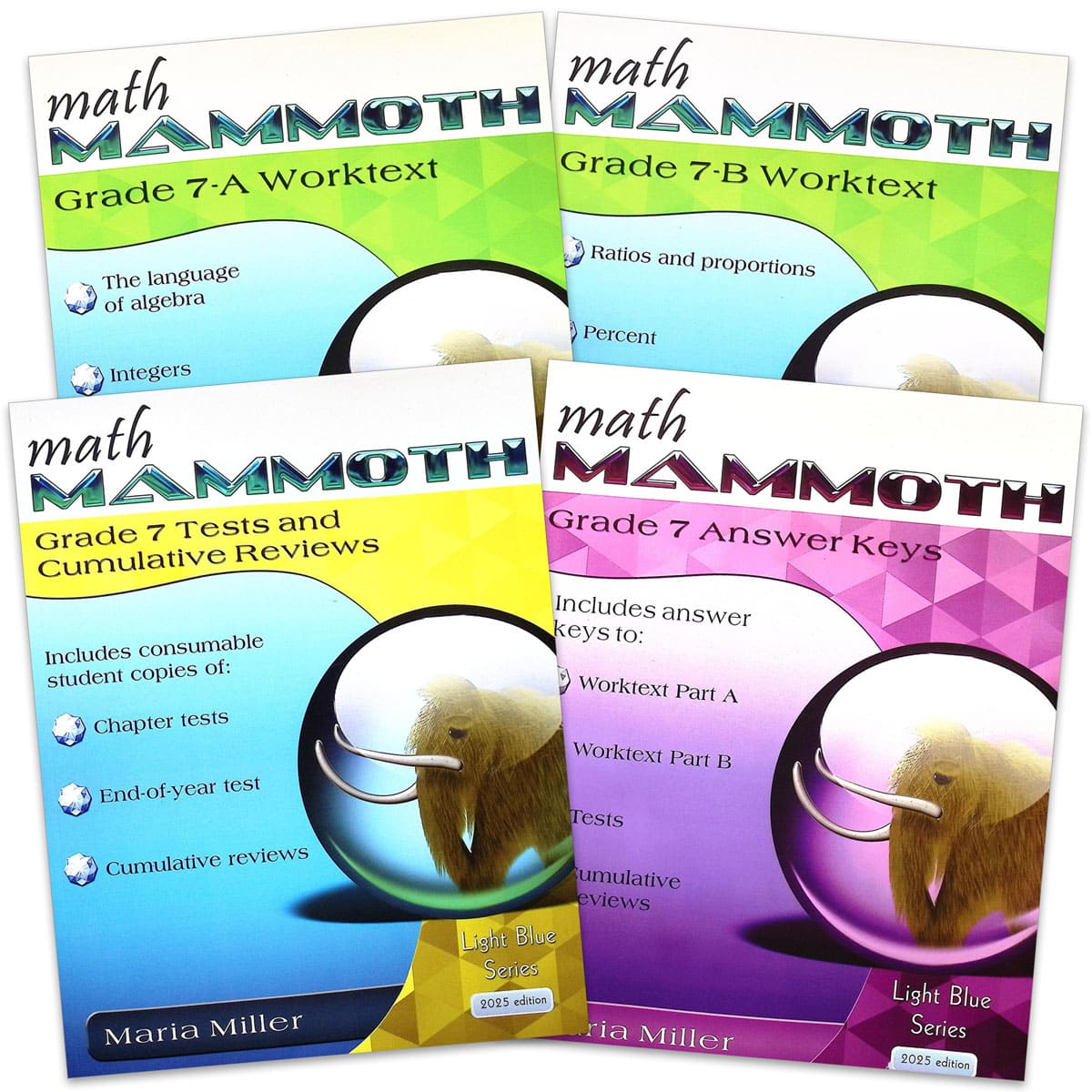 Math Mammoth Grade 7 Set (2025 Edition, Black and White)