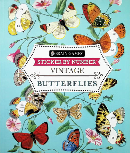 Sticker by Number - Vintage Butterflies (Brain Games) 104 pages