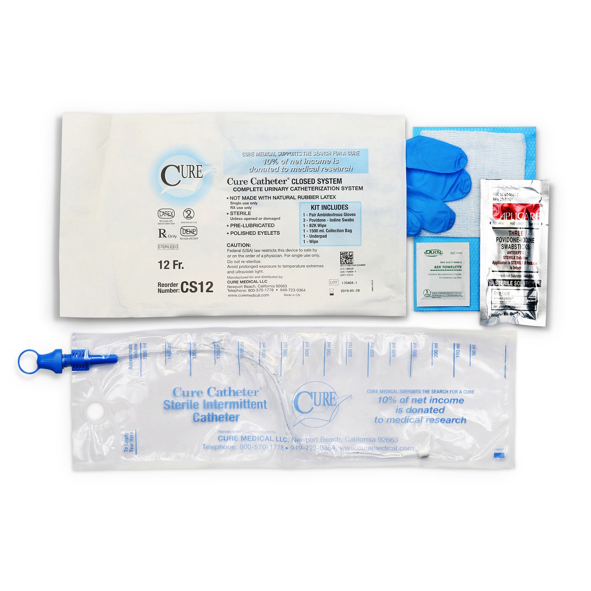 Cure Catheter Intermittent Catheter Kit, 12 Fr. MK 701376