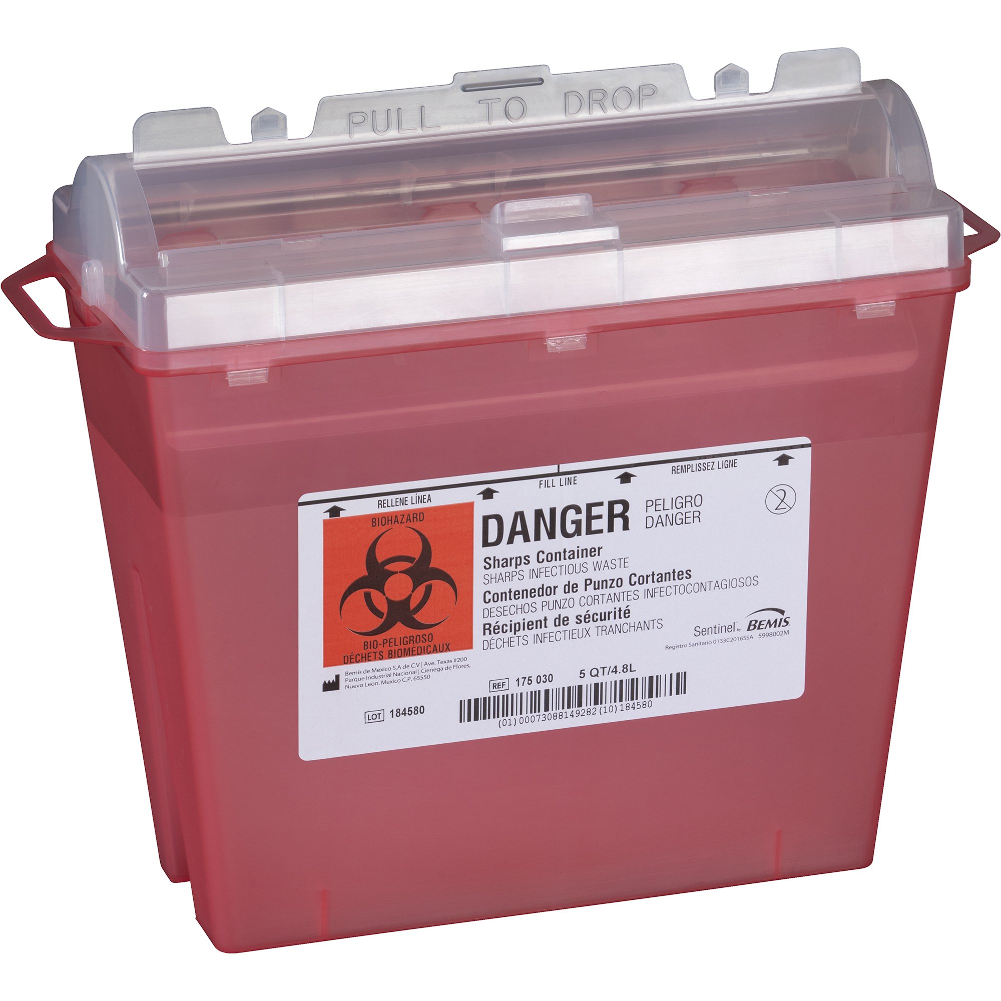 Bemis Sentinel Multi-purpose Sharps Container, 1.25 Gallon, 10 x 5.25 x 11 Inch MK 298930