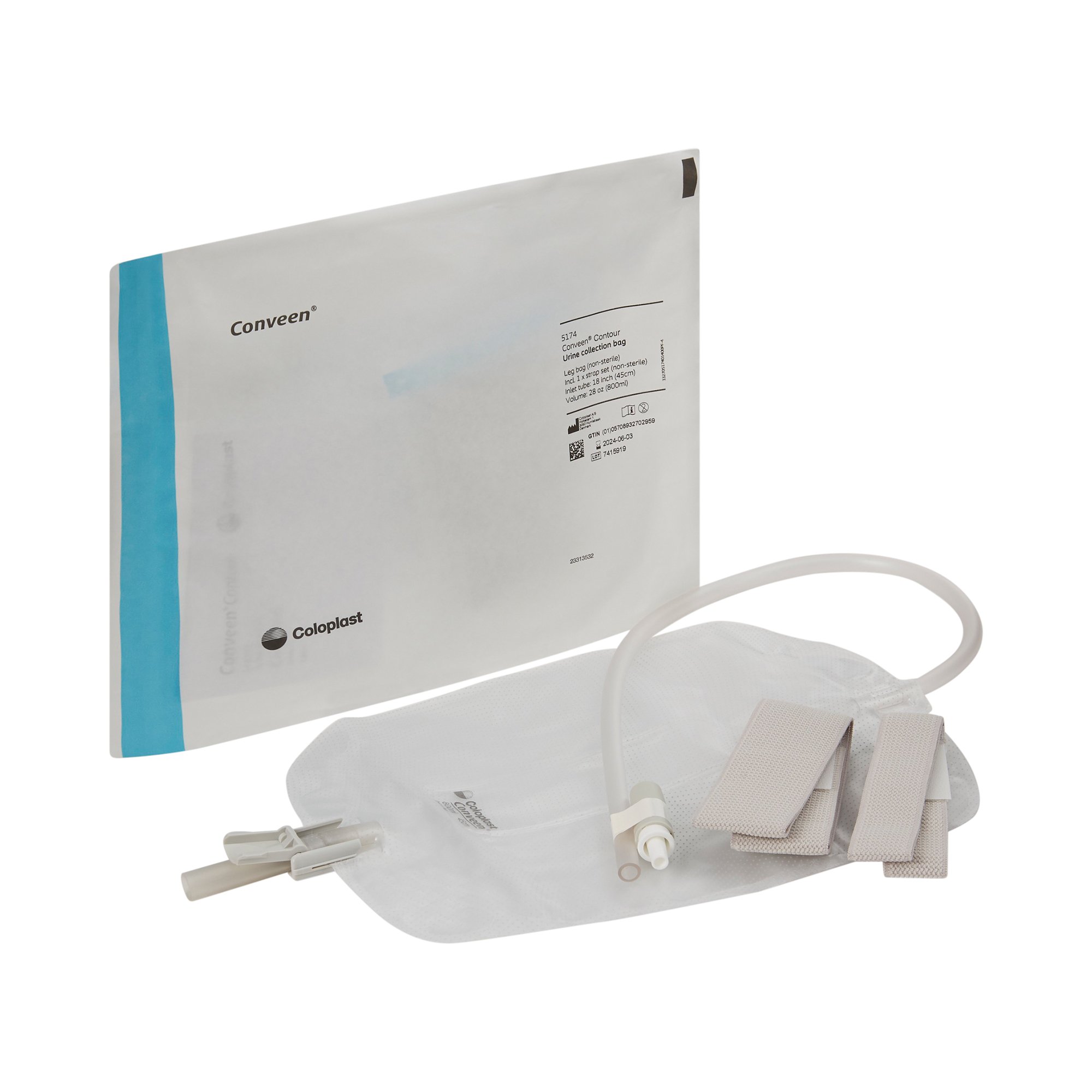Conveen Contour Urinary Leg Bag, Anti-Reflux Valve, Polyethylene/Flocked, 800mL MK 185574