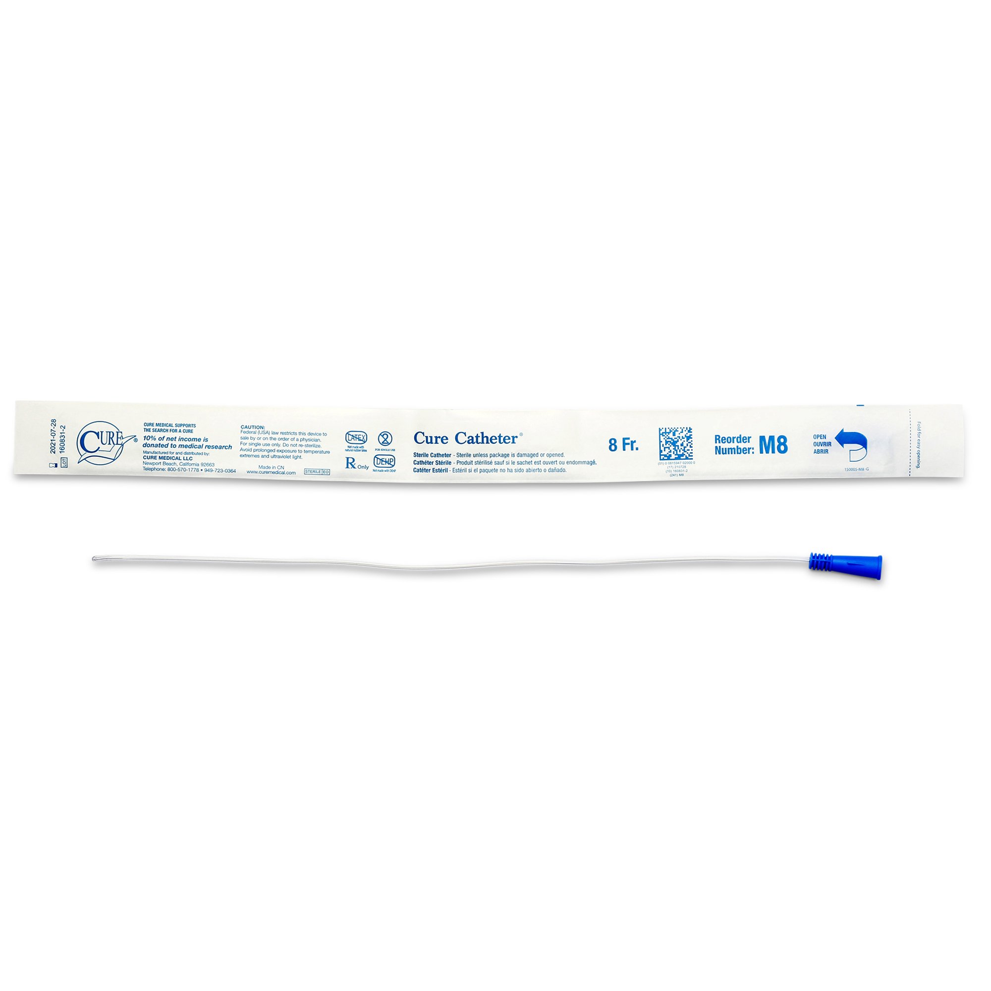 Cure Catheter Urethral Catheter, 8 Fr., Male, Straight MK 761797
