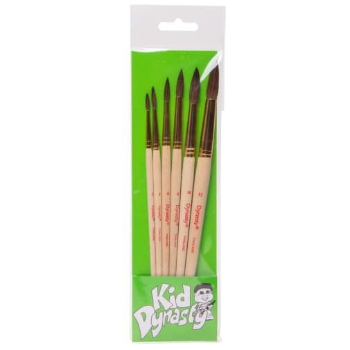 Kid Dynasty Short Handle Camel Hair Watercolor Paint Brush Set of 6