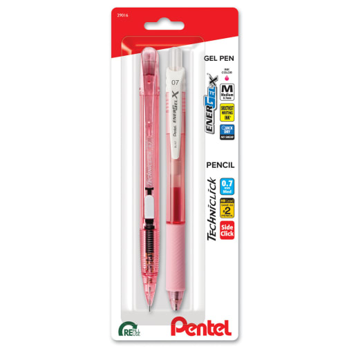 EnerGel-X, Techniclick Pen/Pencil Set 0.7mm, White Accent Pink