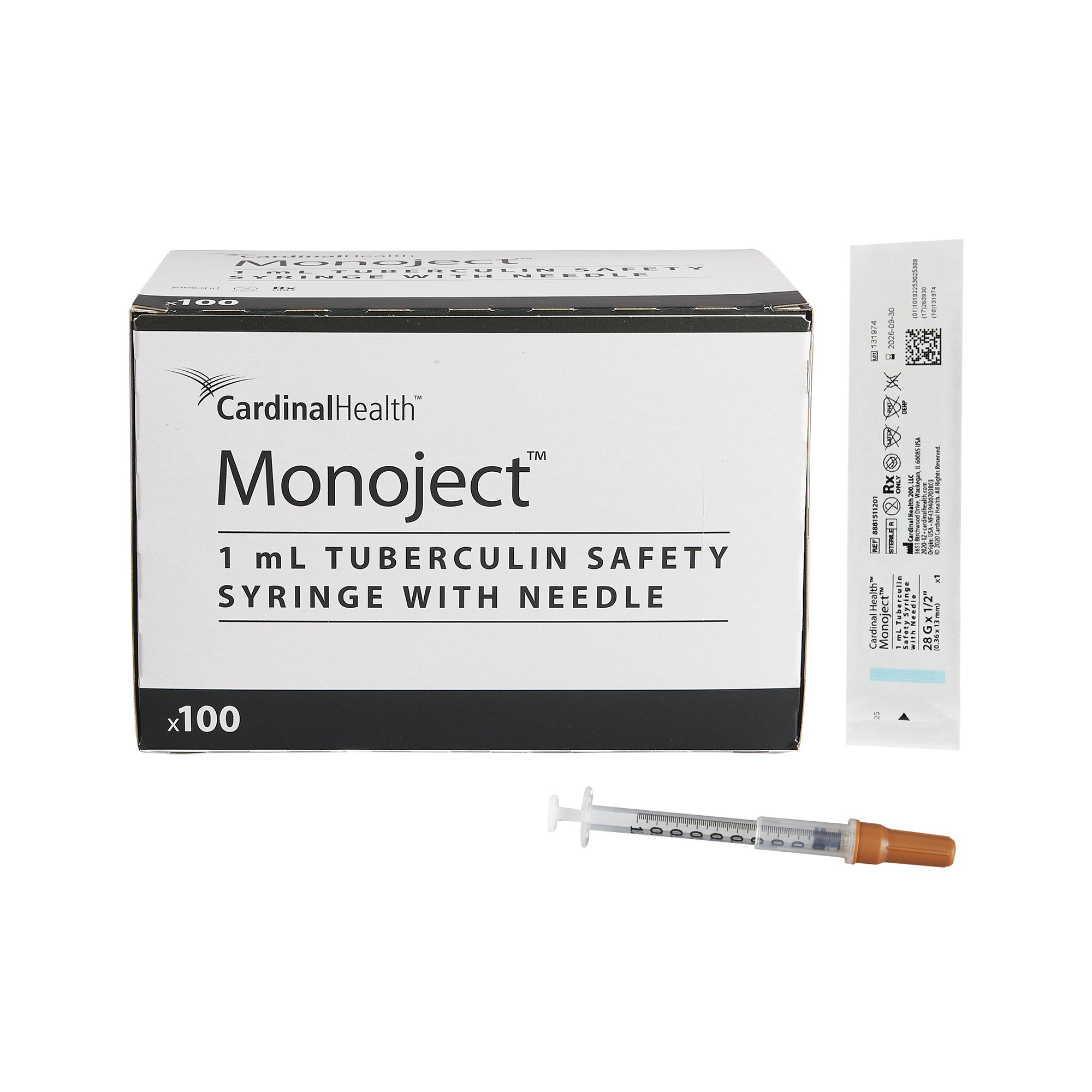 Monoject 1 mL Tuberculin Syringe with Needle, 28 Gauge, 1/2 Inch Needle Length MK 295803