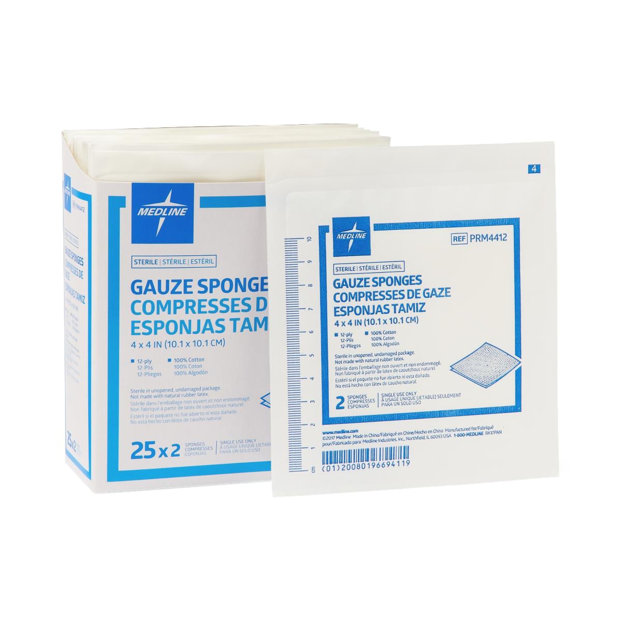Medline Sterile Gauze Sponge, 4 x 4 Inch, 12-Ply MK 572309