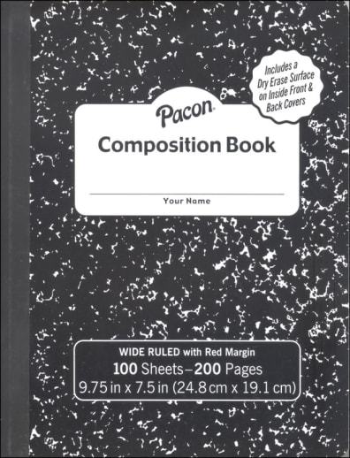 Black Marble Composition Book with Dry Erase Surface Wide Ruled
