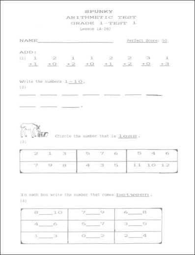 Learning Numbers with Spunky Tests Grade 1 Test 1
