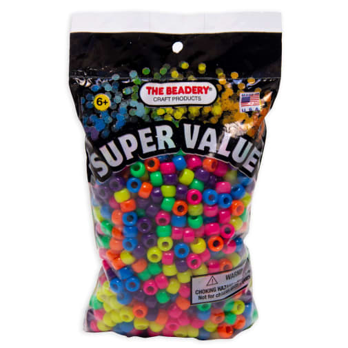 Pony Beads - Assorted Neon (6mmx9mm) 900 pieces