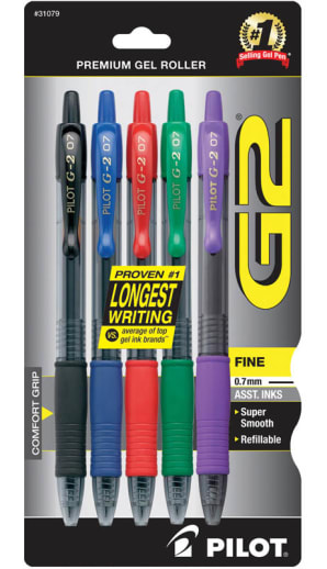 G2 Premium Gel Roller Fine Point Pen - Assorted Primary Colors (5 pack)