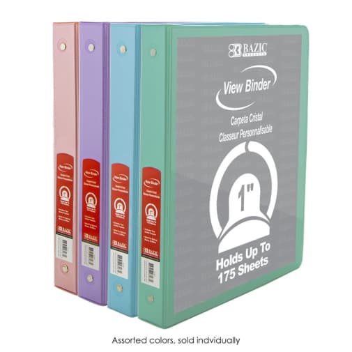 Binder - 3-Ring Pastel View 1" with 2-Pockets (Assorted Color)