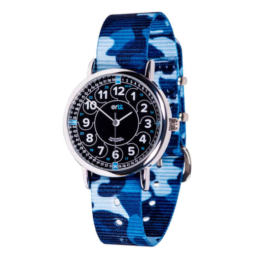 EasyRead Time Teacher 24 Hour Camo Watch - Black/Blue Face, Blue Camo Strap
