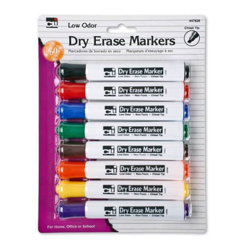 Dry Erase Chisel Tip Markers (8 pack assorted colors)