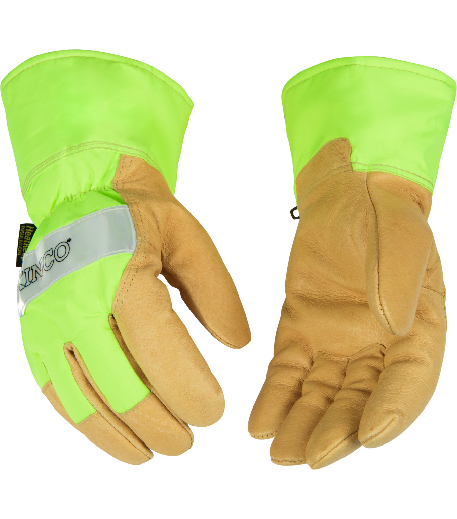 Lined Hi-Vis Green Grain Pigskin Palm with Safety Cuff, Green, large image number 2