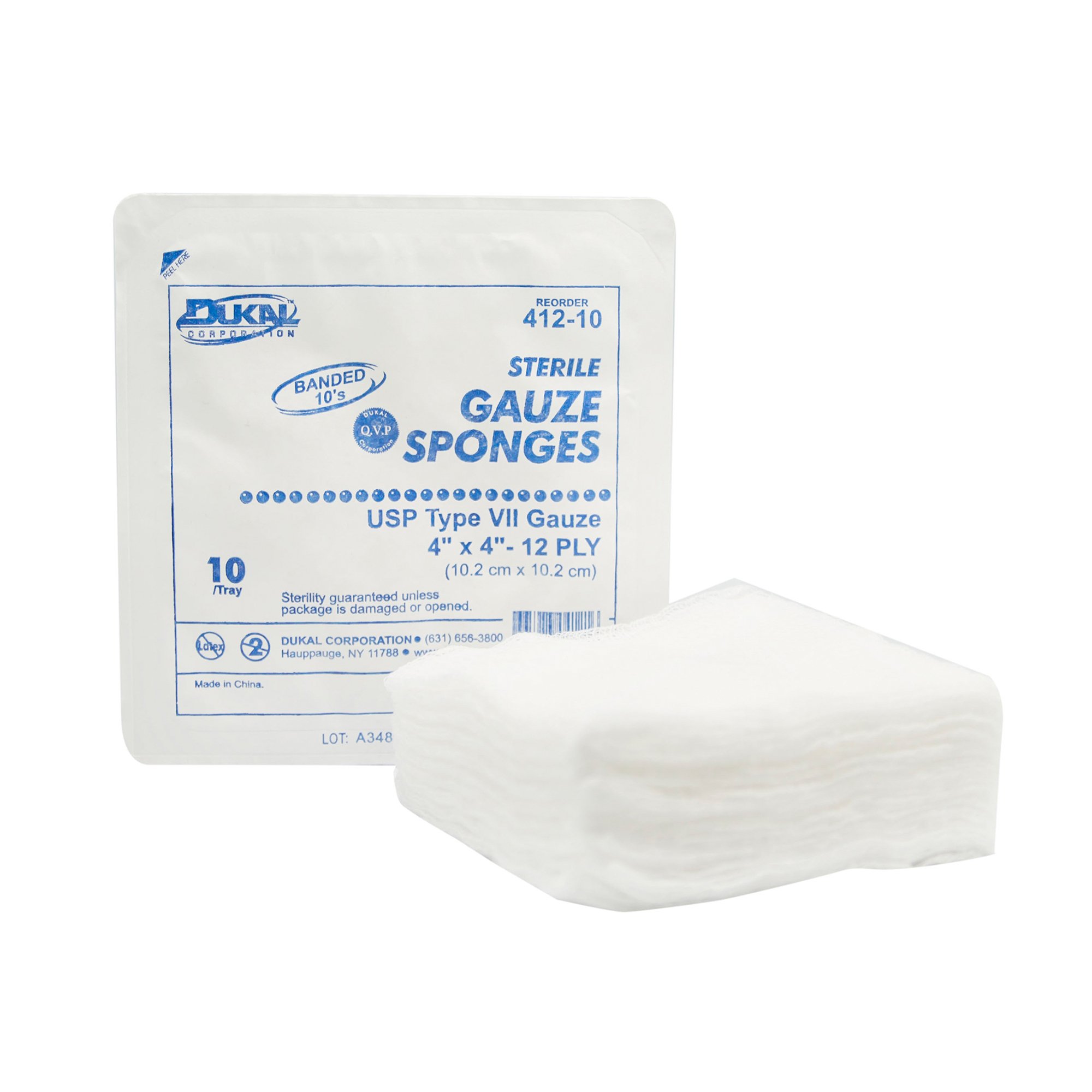 Dukal Sterile USP Type VII Gauze Sponge, 4 x 4 Inch, 12-Ply MK 410596