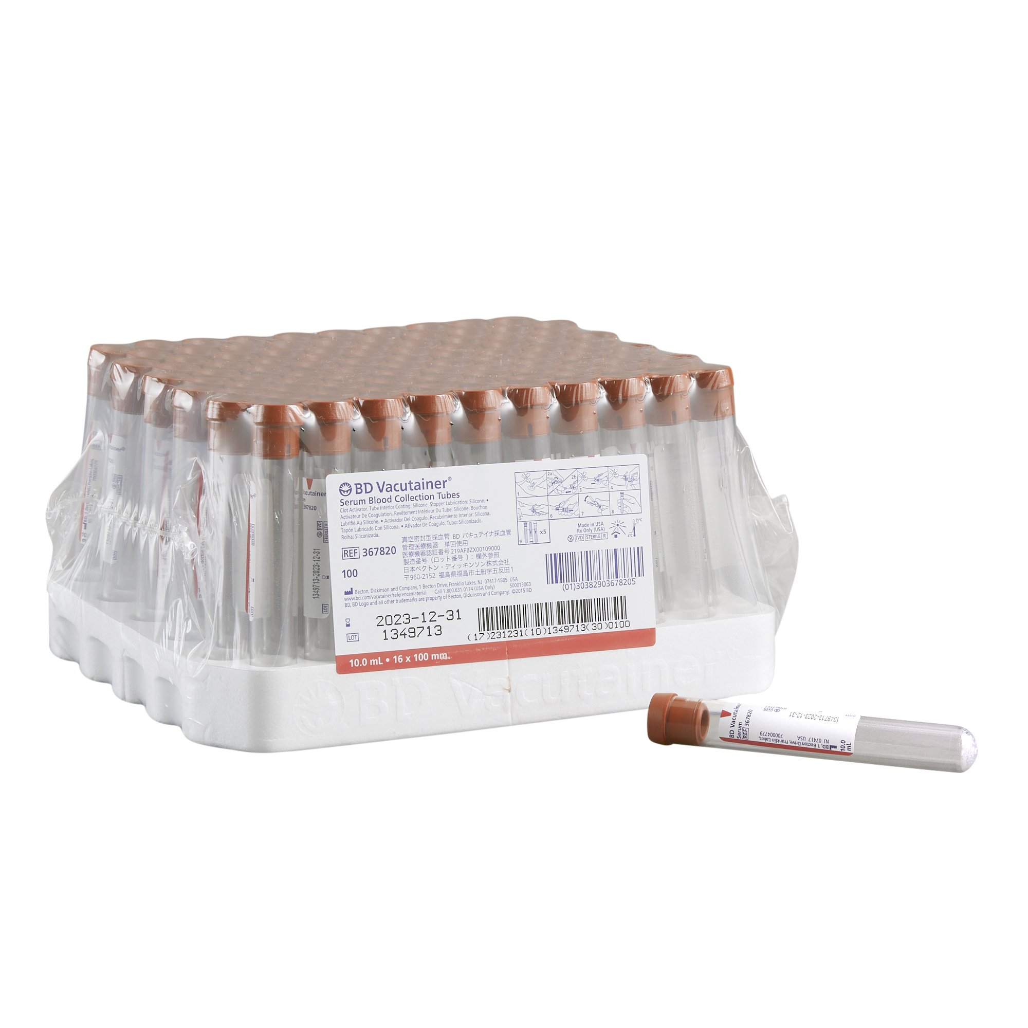 BD Vacutainer Plus Venous Blood Collection Tube, 10 mL, 16 x 100 mm MK 271578