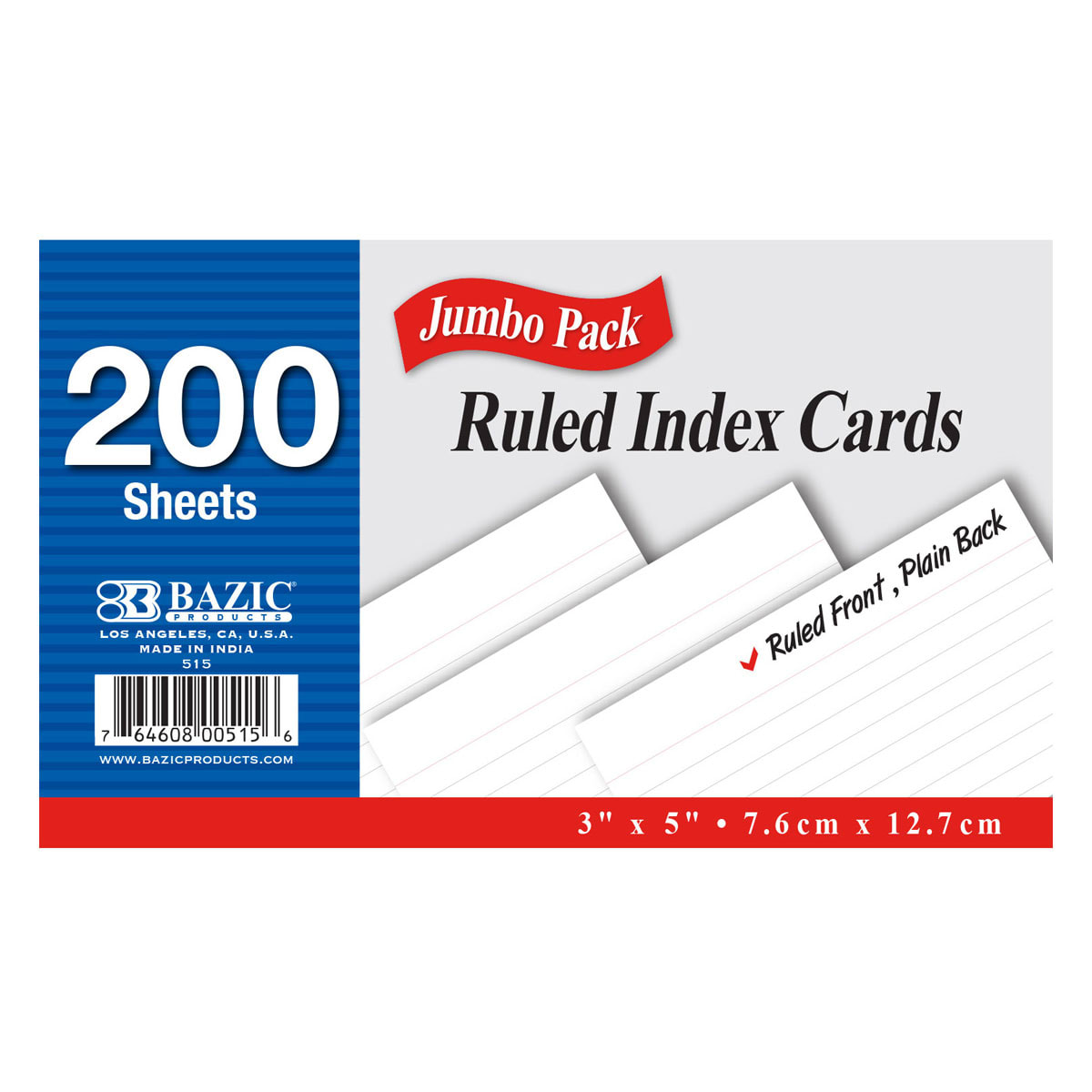 Ruled White Index Cards (3" x 5") 200 Count