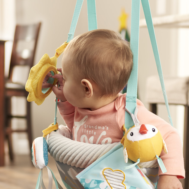 Door Jumper with 4 Removable Toys (Sweet Skies) Lifestyle Photo Door Jumper with 4 Removable Toys (Sweet Skies) Lifestyle Photo
