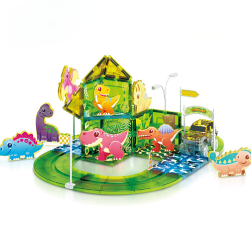 Picasso Tiles Magnetic Dinosaur Race Car Track Building Tile Set