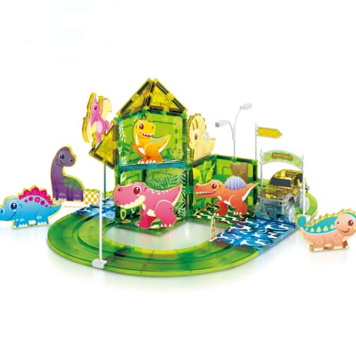 Picasso Tiles Magnetic Dinosaur Race Car Track Building Tile Set