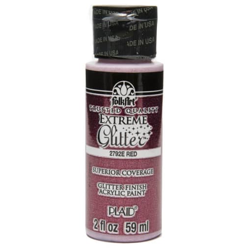 Folkart Color Acrylic Paint Red Extreme Glitter - 2 oz