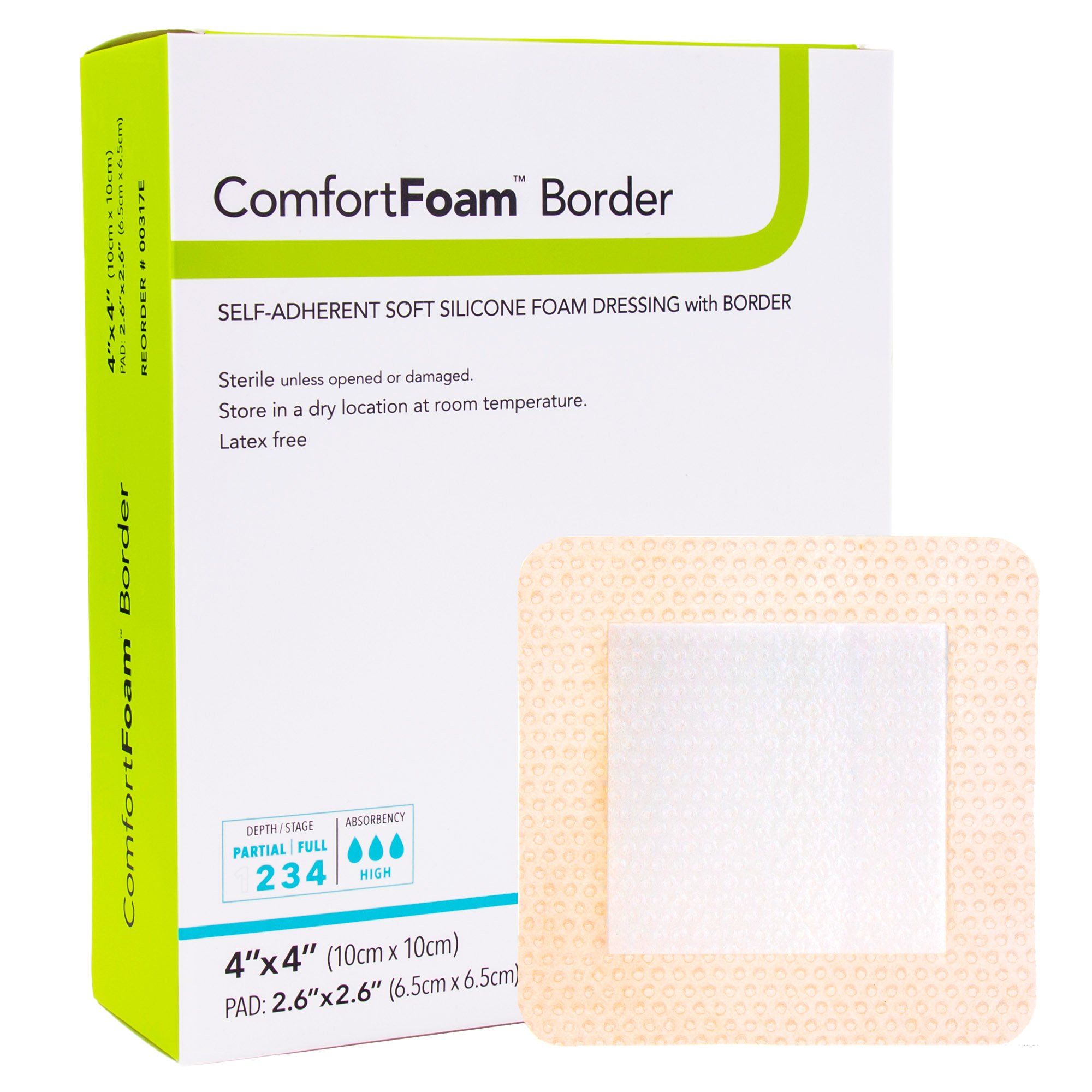 ComfortFoam Border Silicone Foam Dressing, 4 x 4 Inch MK 835617