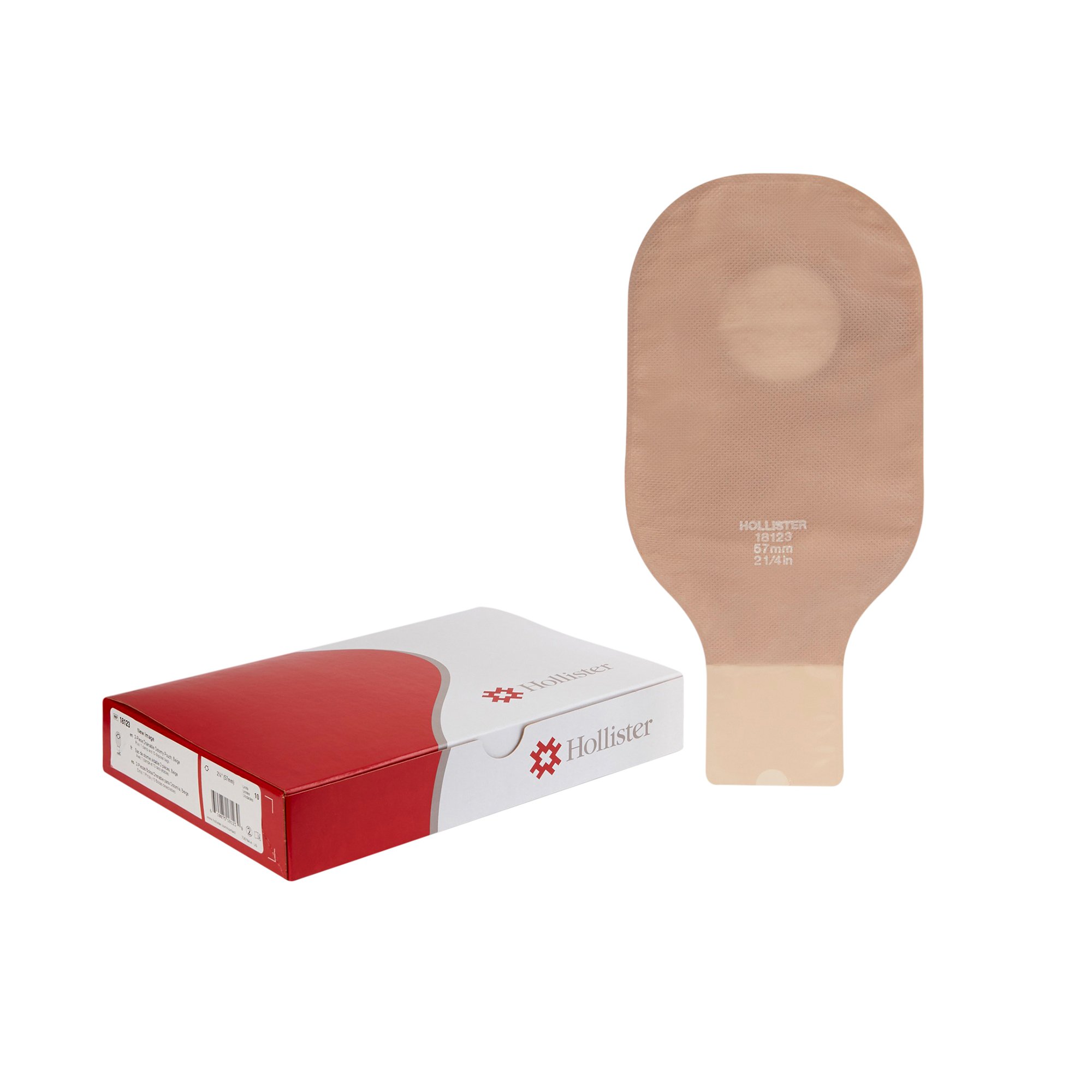 New Image 18123 2-Piece Beige Colostomy Pouch, Pre-cut to Fit 57mm Stomas, Red MK 474556
