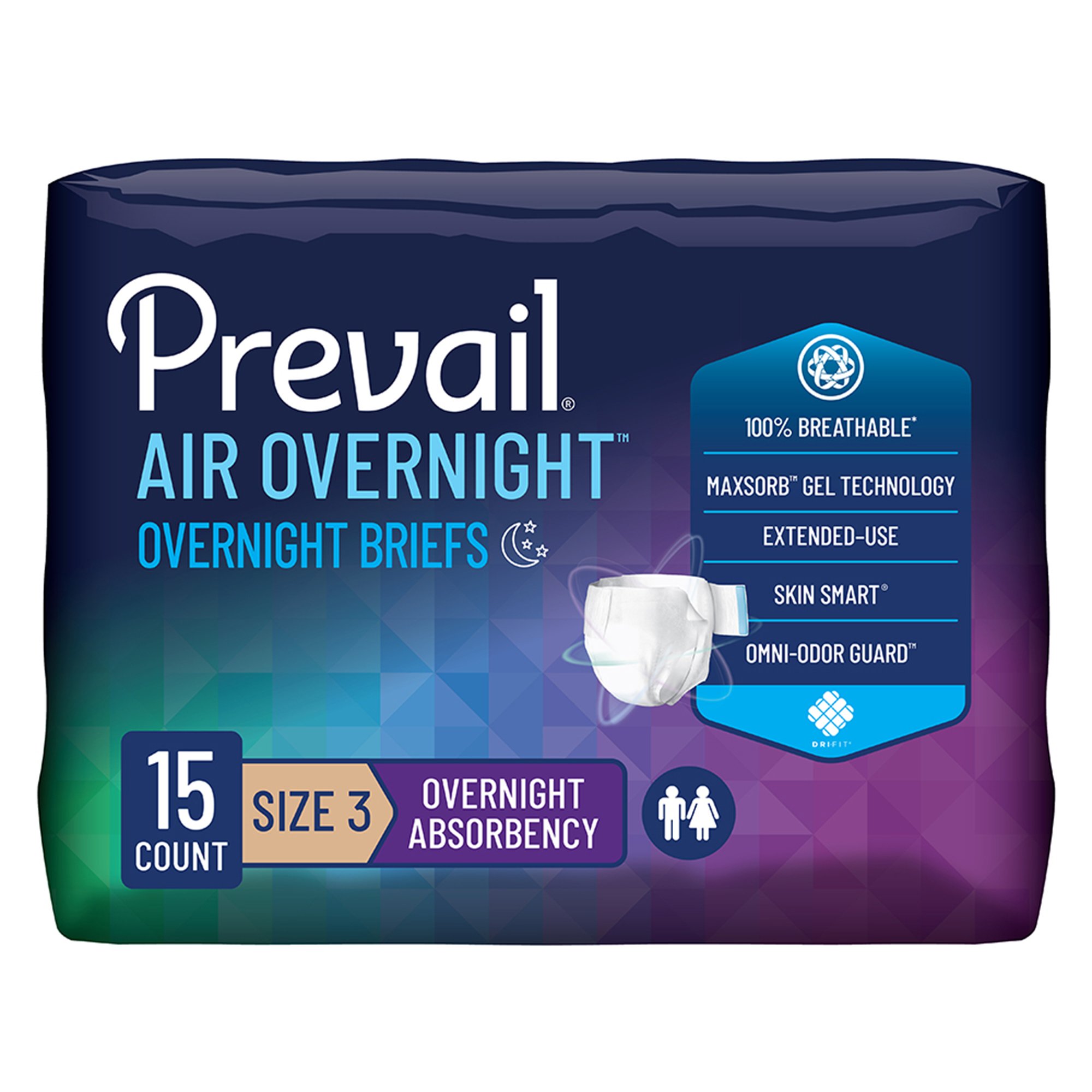 Prevail Air Overnight Briefs Overnight Absorbency, Size 3 MK 1126352