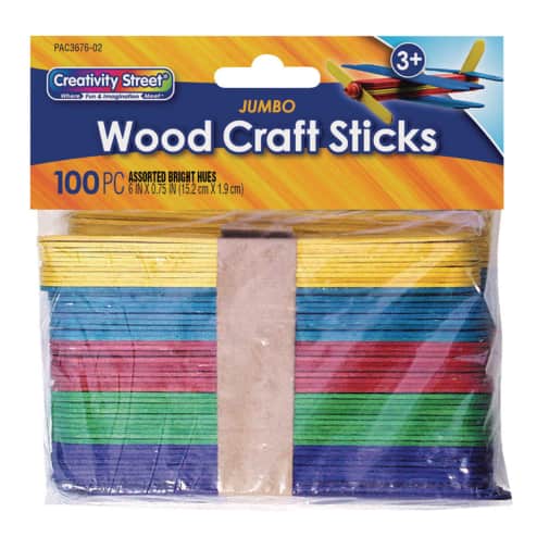 Creativity Street Jumbo Wooden Craft Sticks Assorted Bright Hues (100 count)