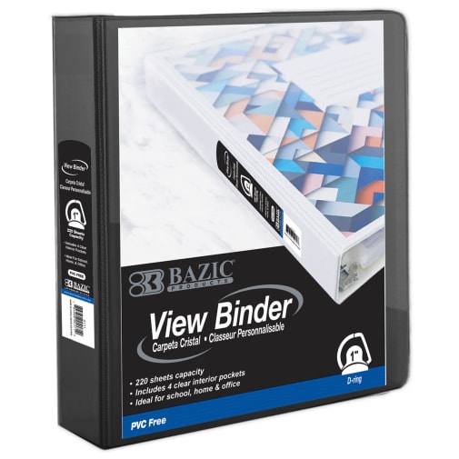 Binder - Slant D-Ring View 1" Black with 4 pockets (PVC Free)