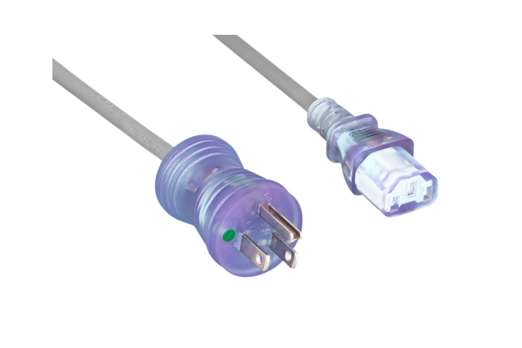 Hospital Grade AC Power Cord, 5-15P to C13, 18AWG, 3ft, Blue
