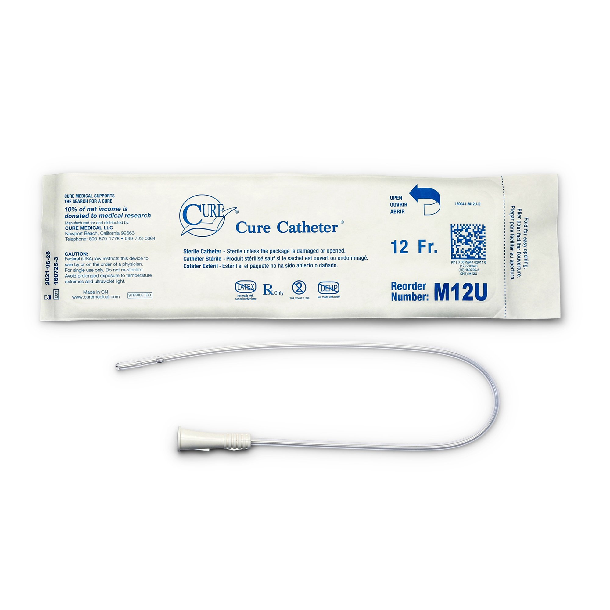 Cure Catheter Urethral Catheter, 12 Fr., Male, Straight MK 876912