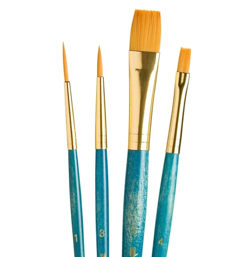 Gold Taklon Round 3, Liner 1, Shader 4, & Wash 1/2" Paint Brush Set