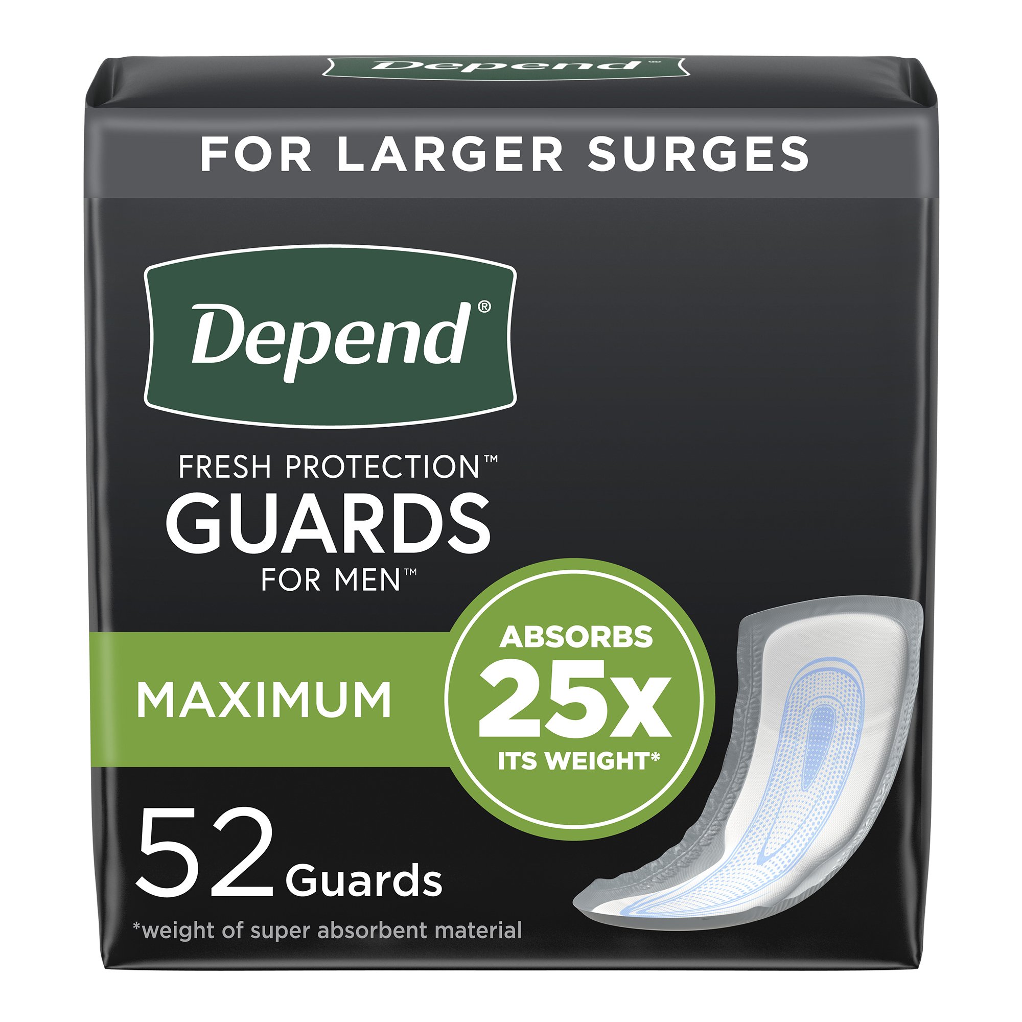 Depend Guards Incontinence Pads, Disposable, Maximum Absorbency, 12 Length MK 764551