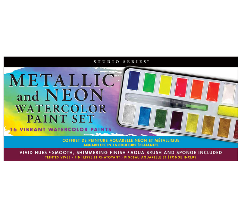 Studio Series Metallic & Neon Watercolor Paint Set (Set of 16)