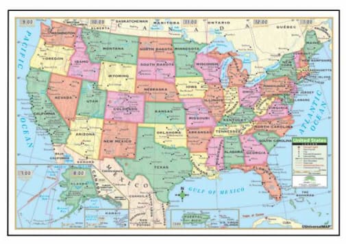 U.S. Rolled Map Laminated 40" x 28"