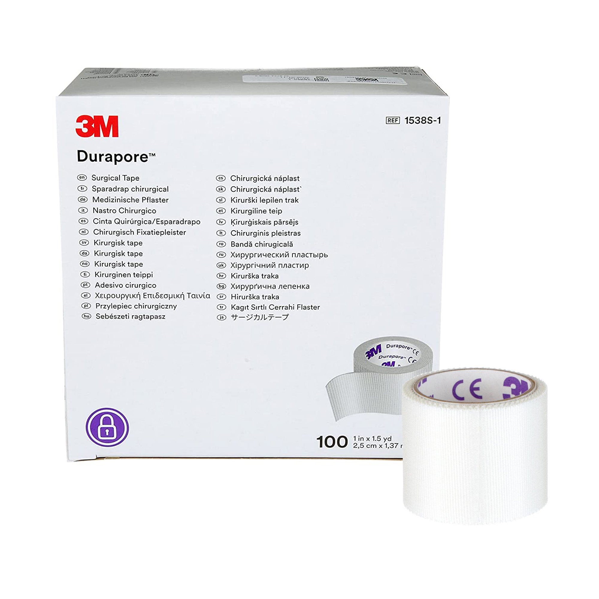 3M Durapore Silk-Like Cloth Medical Tape, 1 Inch x 1-1/2 Yard, White MK 6020
