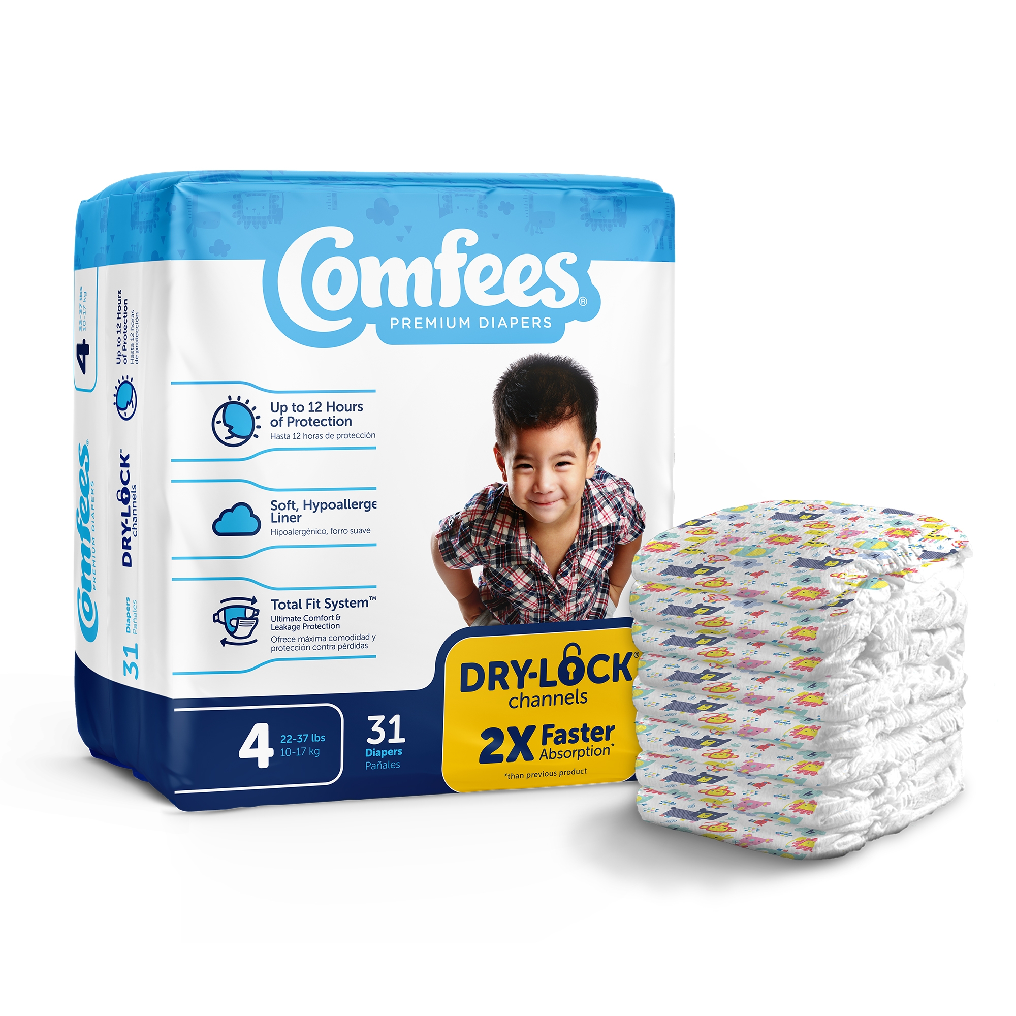 Comfees Premium Diapers, Unisex, Baby, Tab Closure, Size 4 MK 993246