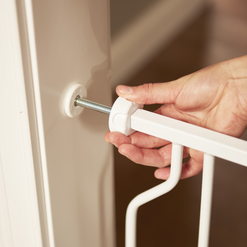 Easy Walk-Thru Pressure-Mounted Pass-Through Gate (White) Lifestyle Photo Easy Walk-Thru Pressure-Mounted Pass-Through Gate (White) Lifestyle Photo