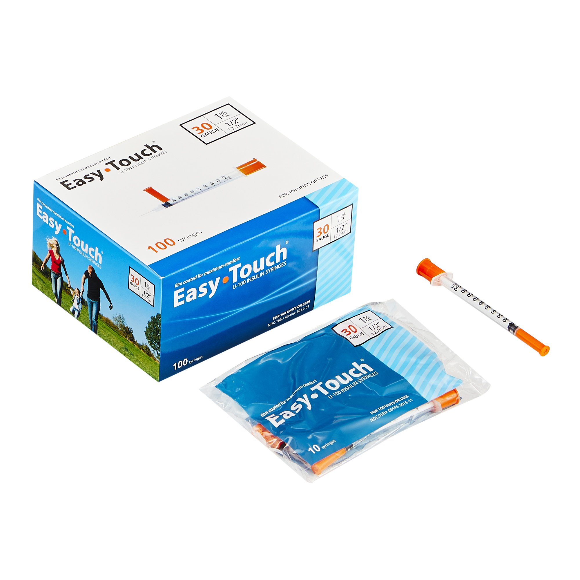 Standard Insulin Syringe with Needle EasyTouch 1 mL 1/2 Inch 30 Gauge NonSafety Thin Wall MK 1156906