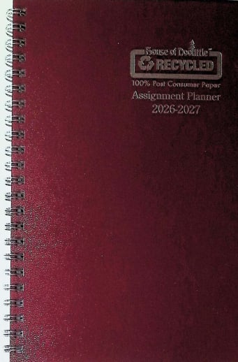 Student Assignment Planner Burgundy Leatherette August 2026 - August 2027
