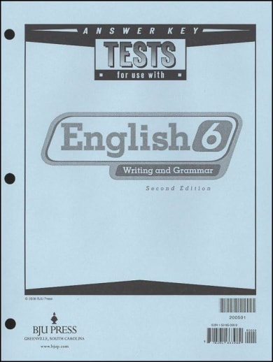 BJU Press English 6 Testpack Answer Key, Second Edition