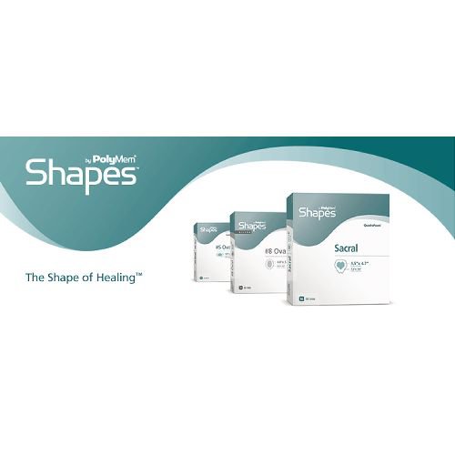 PolyMem Shapes Adhesive with Border Foam Dressing, 7-1/5 x 7-4/5 Inch Sacral MK 553732