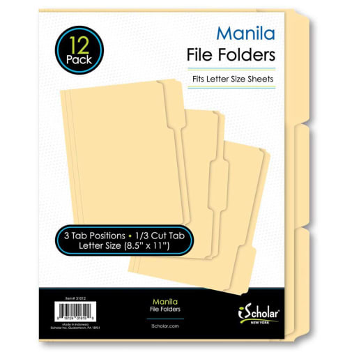 Manila Letter File Folders 1/3 Tab (12 Pack)