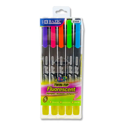 Twin-Tip Fluorescent Highlighters (5 pack)