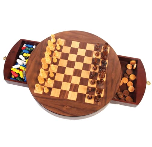 Walnut Round 3-in-1 Game Set