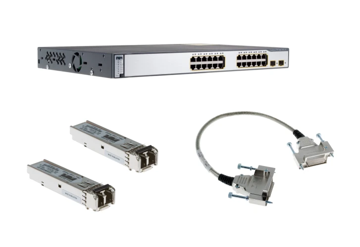 CISCO Catalyst 3750-24FS-S スタッカブル マルチレイヤ イーサネットスイッチ WS-C3750-24FS-S Cisco 3750 Series 24 Port PoE Deployment Kit, WS-C3750-24PS-S, Refurbished,  Original