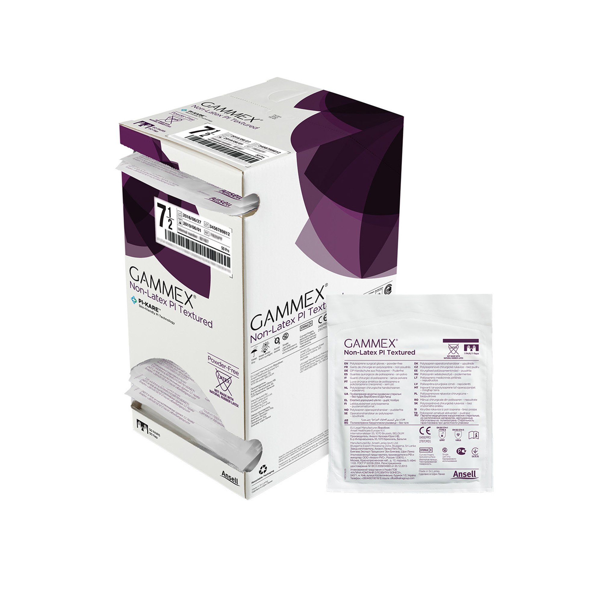 Gammex Non-Latex PI Textured Polyisoprene Surgical Glove, Size 7.5, White MK 890679