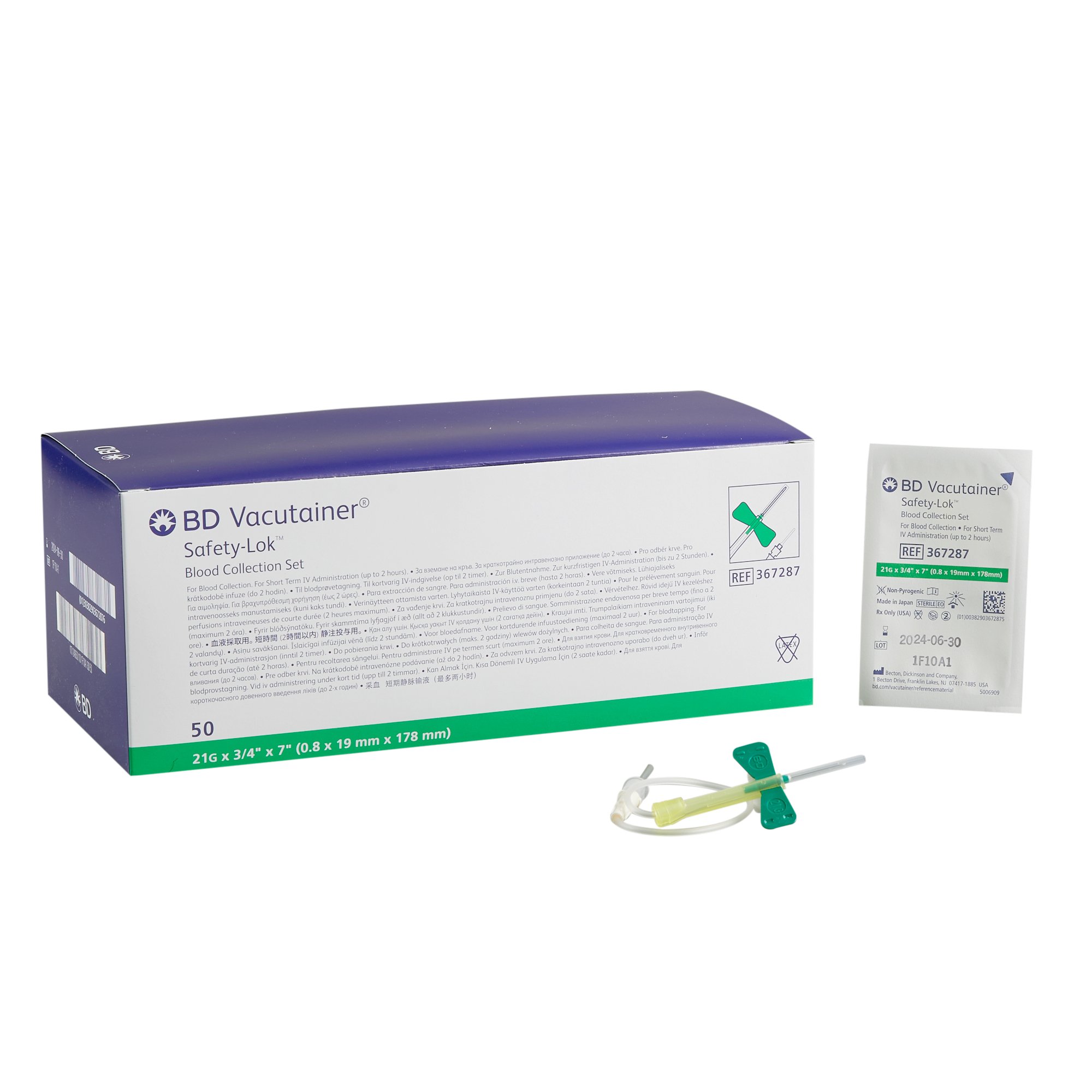 BD Vacutainer Safety-Lok Blood Collection Set, 21 Gauge, -inch Needle Length MK 232793