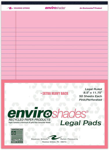 Enviroshades Pink Legal Pad - Lined (8.5"x11.75") 50 sheets